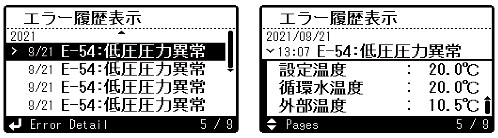 エラー履歴表示イメージ